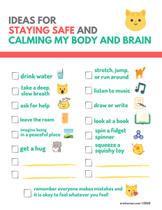 version 2 of infographic, Ideas for Safe and Calm. Full image description in body of post